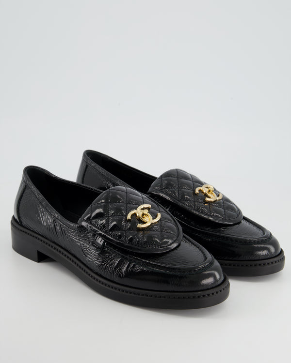 *HOT* Chanel Black CC Loafers in Patent Leather and Champagne Gold Hardware Size 41.5