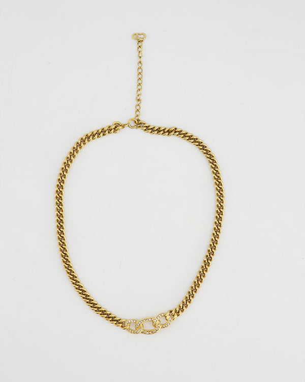 Vintage Christian Dior Gold Chain Choker with Crystal Details