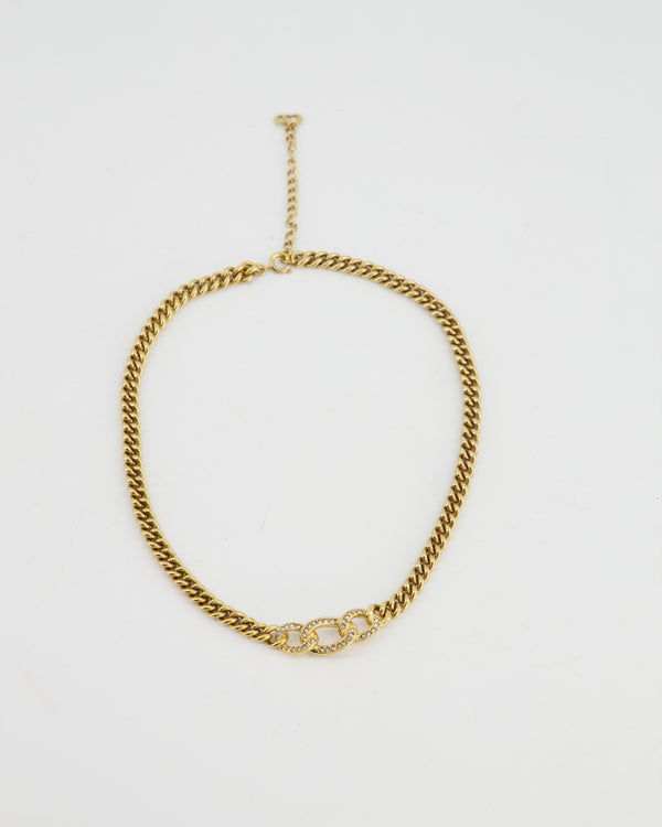 Vintage Christian Dior Gold Chain Choker with Crystal Details