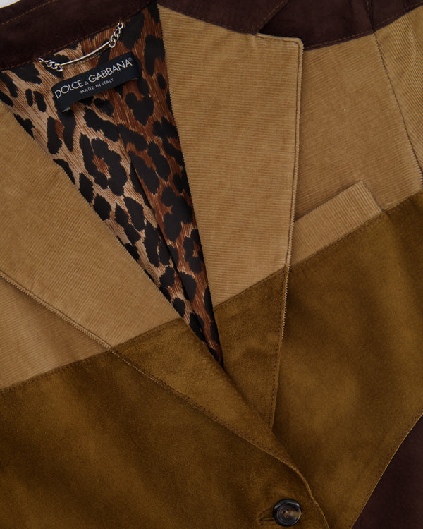 Dolce & Gabbana Brown Patchwork Suede Blazer Jacket Size IT 44 (UK 12)