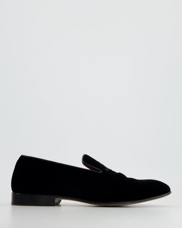 Loro Piana Black Velvet Loafers with LP Embroidery Detail Size EU 38.5