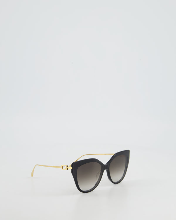 Fendi Black Cat Eye Sunglasses with Gold Logo Arms