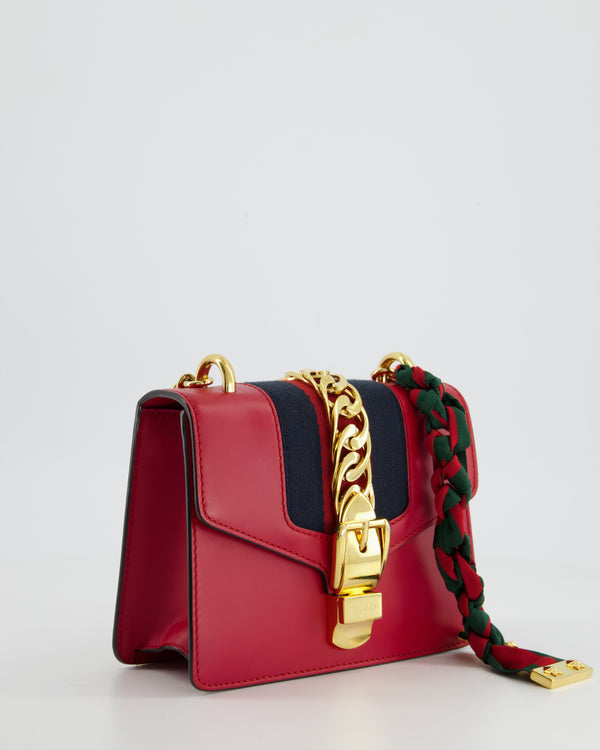 Gucci Red Leather Small Sylvie Bag Canvas with Gold Hardware