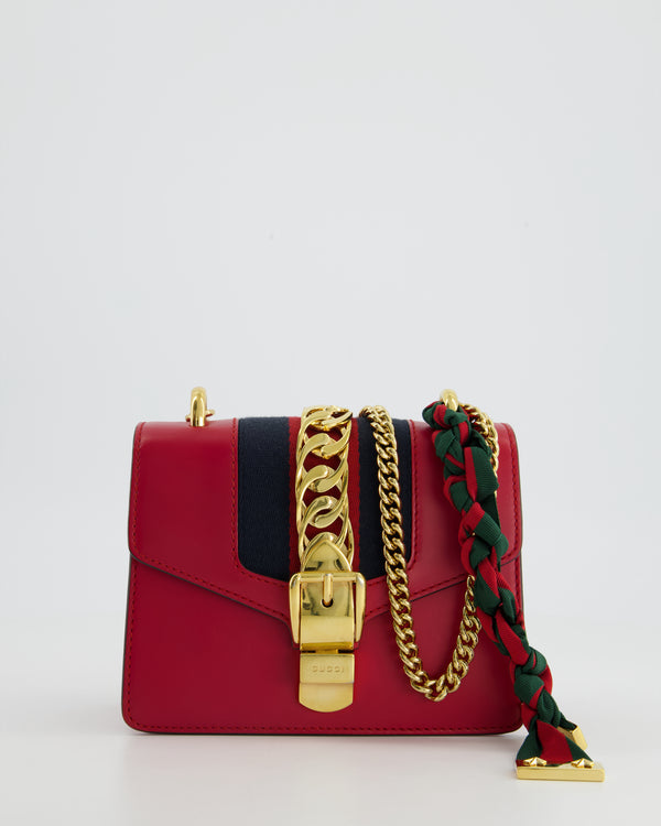 Gucci Red Leather Small Sylvie Bag Canvas with Gold Hardware