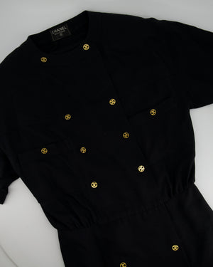 Chanel Black Double Breasted Dress with Gold Buttons Details Size FR 44 (UK 16)