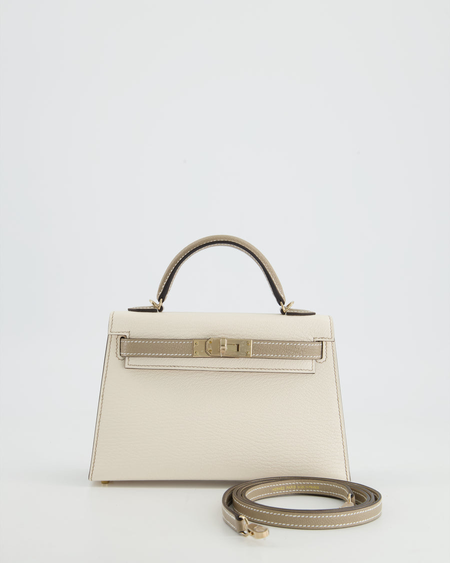 Hermes Special Order HSS Mini Kelly 20 Sellier Bag Craie & Trench Epsom  Leather with Gold Hardware