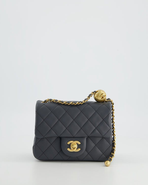 *HOT* Chanel Coco Crush Mini Square Flap Bag in Dark Grey Lambskin with Brushed Gold Hardware