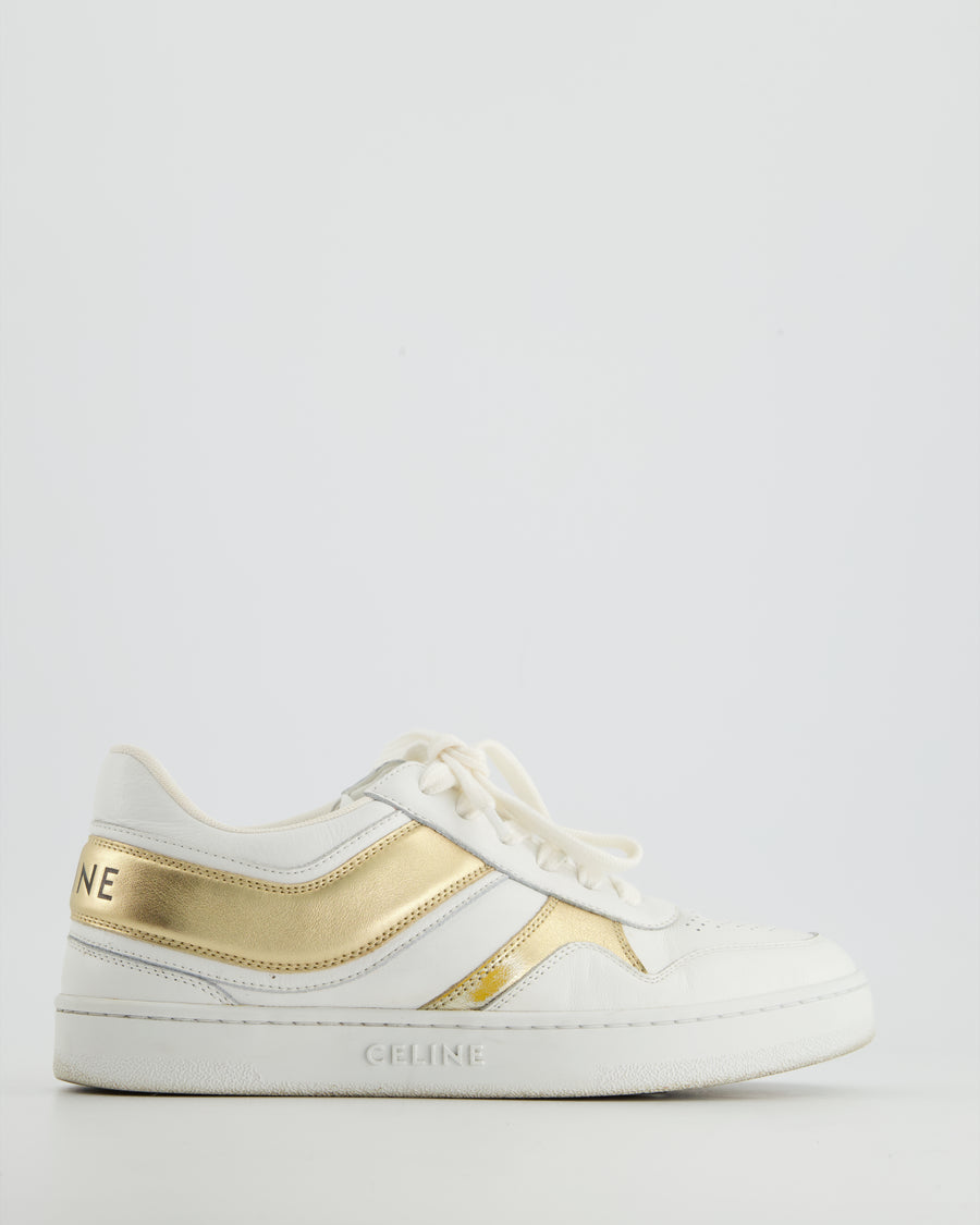 Celine Low Lace-Up White Trainers with Gold Detailing Size EU 37