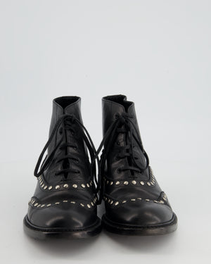 Saint Laurent Black Leather Studded Ankle Boots Size EU 38.5