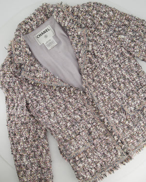 Chanel Pink, Grey and White Frayed Edge Tweed Jacket Size FR 34 (UK 6)