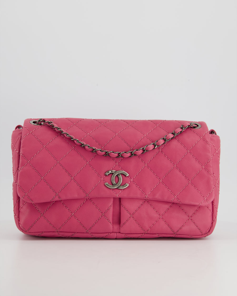 Chanel Pink Split Pocket Flap Bag with Stitched Detailing – Sellier