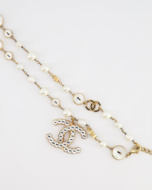 Chanel White Pearl Gold Chain Belt with Button Details and CC Logo