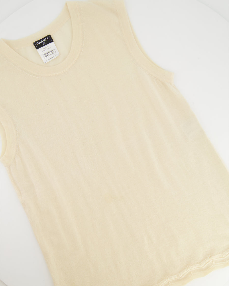 Chanel Cream Cashmere Sleeveless Top with CC Logo Detail Size FR 36 (UK 8)