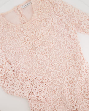 Christian Dior Baby Pink Floral Crochet Mini Dress Size FR 42 (UK 14)