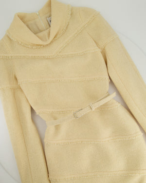 Chanel A/08 Cream Tweed Long Sleeve Diagonal Belted Dress with Collar Detailing FR 34 (UK 6)