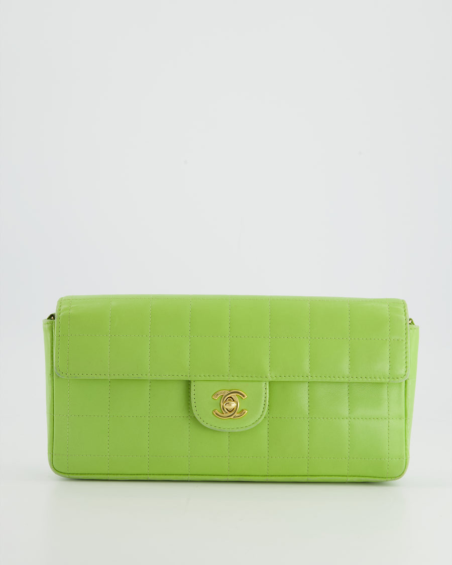 Chanel Lime-Green East-West Quilted Chocolate Bar Flap Bag in Lambskin with  24k Gold Hardware