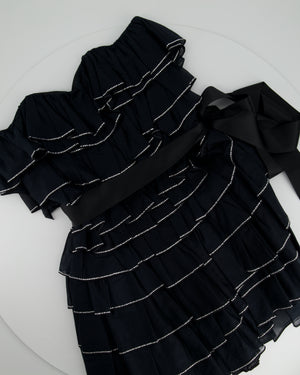 Alexandre Vauthier Black Ruffled Crystal Bandeau Mini Dress with Satin Bow FR 38 (UK 10)