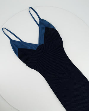 Fendi Blue Dual Tone Ribbed Midi Dress with Matching Bolero Size IT 38 (UK 6)