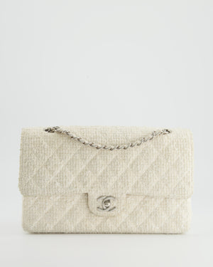 Chanel Vintage White Tweed Classic Double Flap Bag with Silver Hardware RRP - £8,530