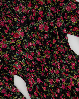 Dolce & Gabbana Silk Black, Red Rose Print Ruffle Blouse Size IT 38 (UK 6)