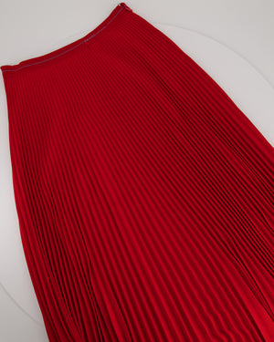 Prada Red Pleated Midi Skirt with Logo Size UK 8