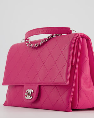 Chanel Hot Pink Small Accordion Quilted Single Flap Bag in Calfskin Leather with Silver Hardware