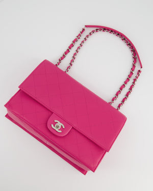 Chanel Hot Pink Small Accordion Quilted Single Flap Bag in Calfskin Leather with Silver Hardware