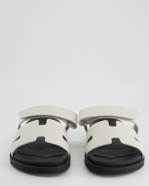*HOT COLOUR* Hermès Gris Neve Epsom Leather Chypre Sandals Size EU 41