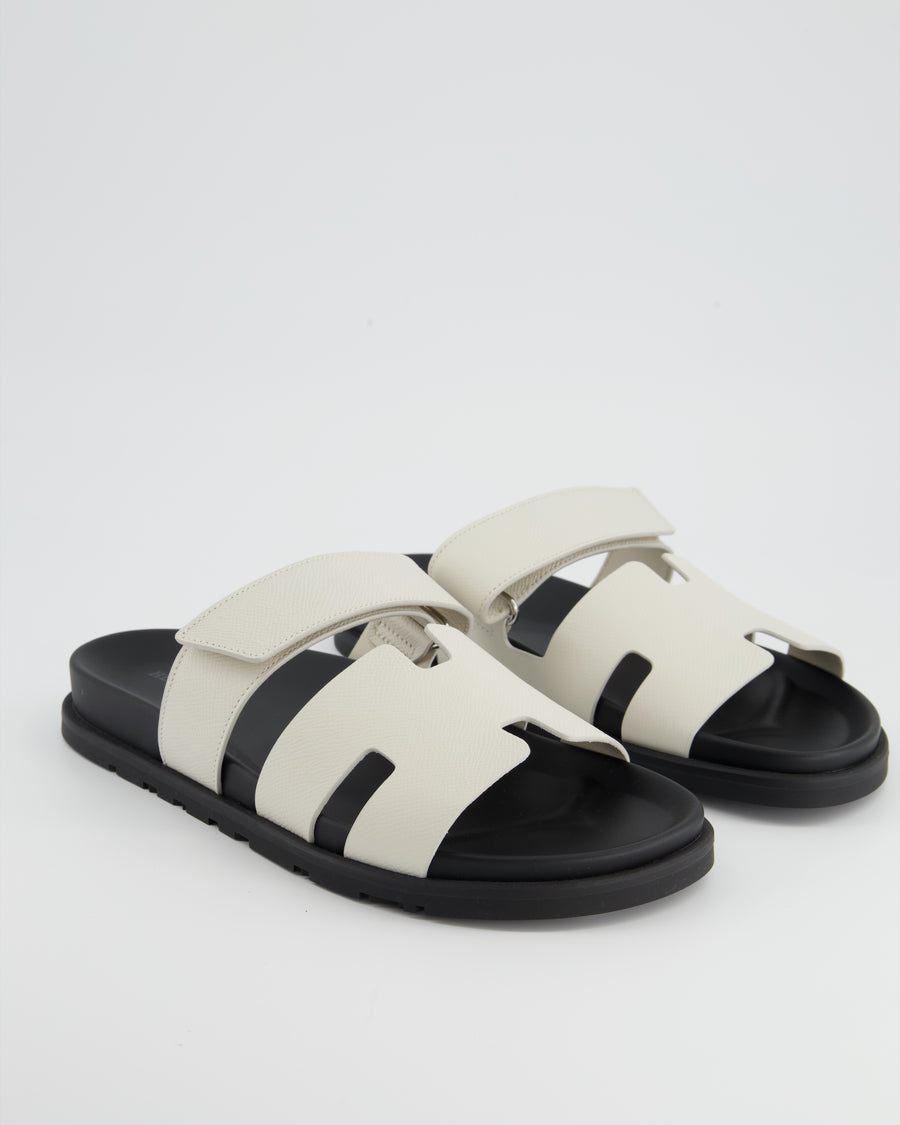 *HOT COLOUR* Hermès Gris Neve Epsom Leather Chypre Sandals Size EU 41