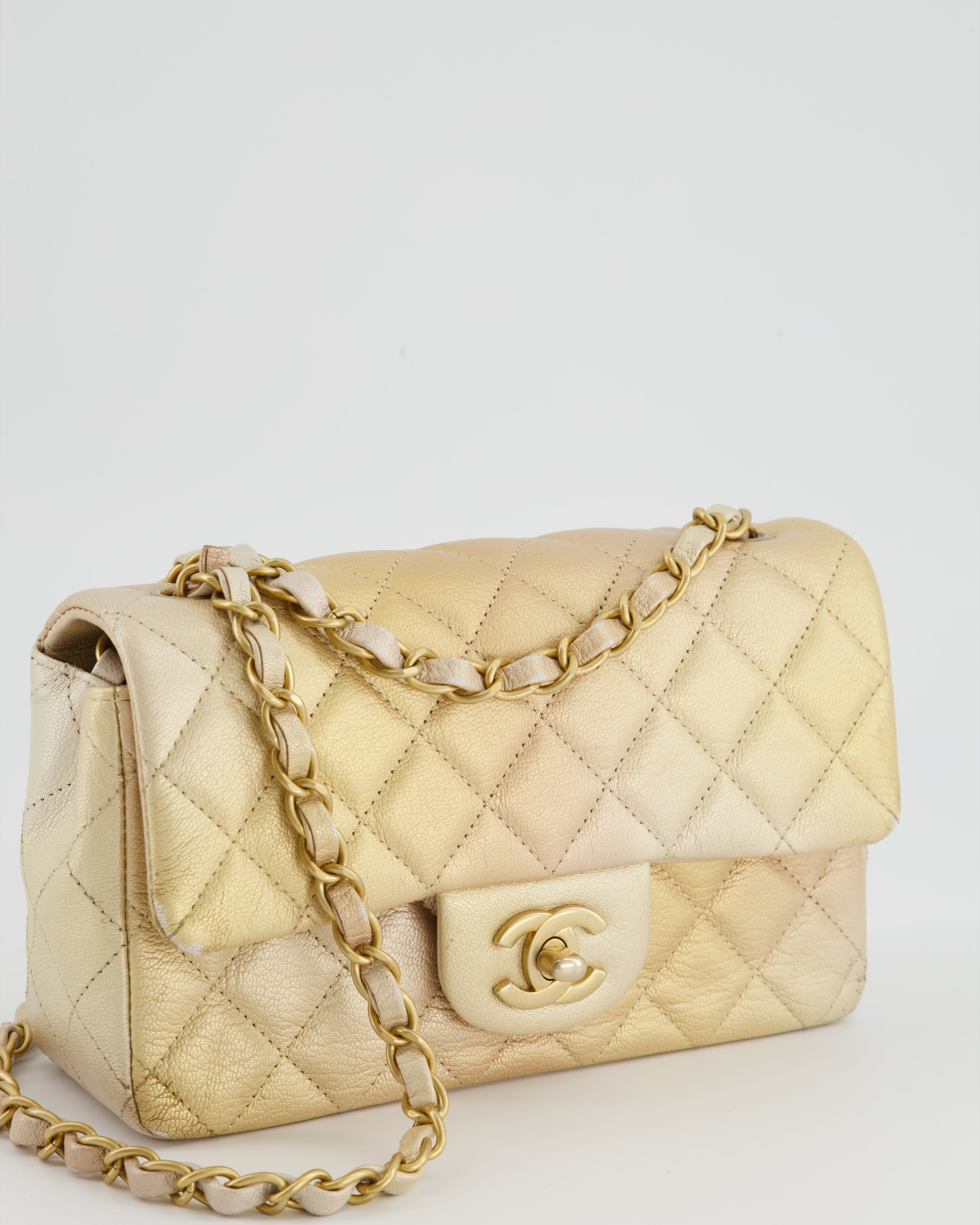 Chanel Mini Rectangular Flap Bag with Top Handle Green Ombre Lambskin  Antique Gold Hardware