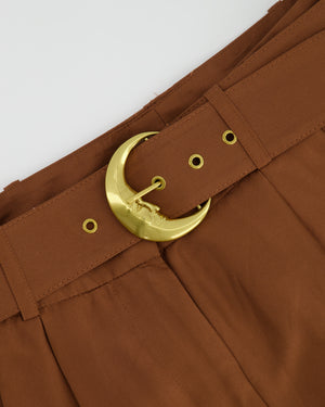Zimmermann Brown Silk Long Sleeve Shirt and Wide Leg Trouser Set with Moon Belt Size 0 (UK 8)