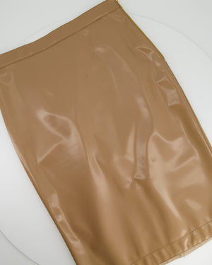 Burberry Camel Coated Faux Leather Midi Skirt Size UK 10