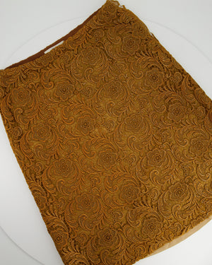 Prada Metallic Gold Floral Print Lace A-Line Skirt Size IT 42 (UK 10)