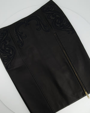 Versace Black Leather Pencil Skirt with Zip and Embroidery Size IT 44 (UK 10)