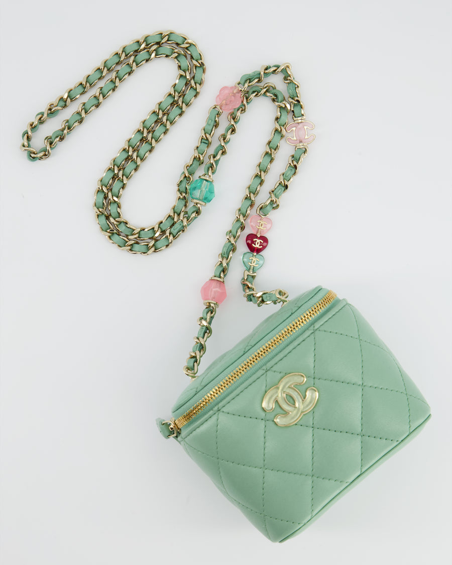 *HOT* Chanel Pistachio Green Coco Crush Mini Vanity Bag in Lambskin Leather  with Champagne Gold & Green Enamel Hardware