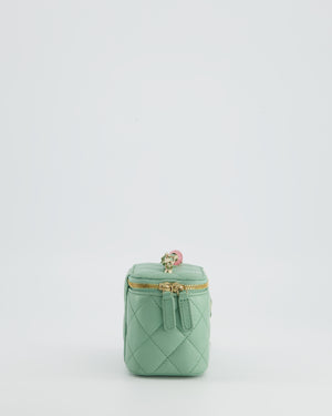 *HOT* Chanel Pistachio Green Coco Crush Mini Vanity Bag in Lambskin Leather with Champagne Gold & Green Enamel Hardware