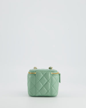 *HOT* Chanel Pistachio Green Coco Crush Mini Vanity Bag in Lambskin Leather with Champagne Gold & Green Enamel Hardware