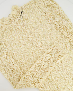 Isabel Marant Cream Crochet Long-sleeve Top with Puffy Sleeves Size FR 38 (UK 10)