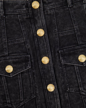 Balmain Grey Denim Mini Skirt with Gold Button Details Size FR 36 (UK 8)