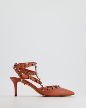 Valentino Orange Leather Rockstud Pointed Heels Size EU 36