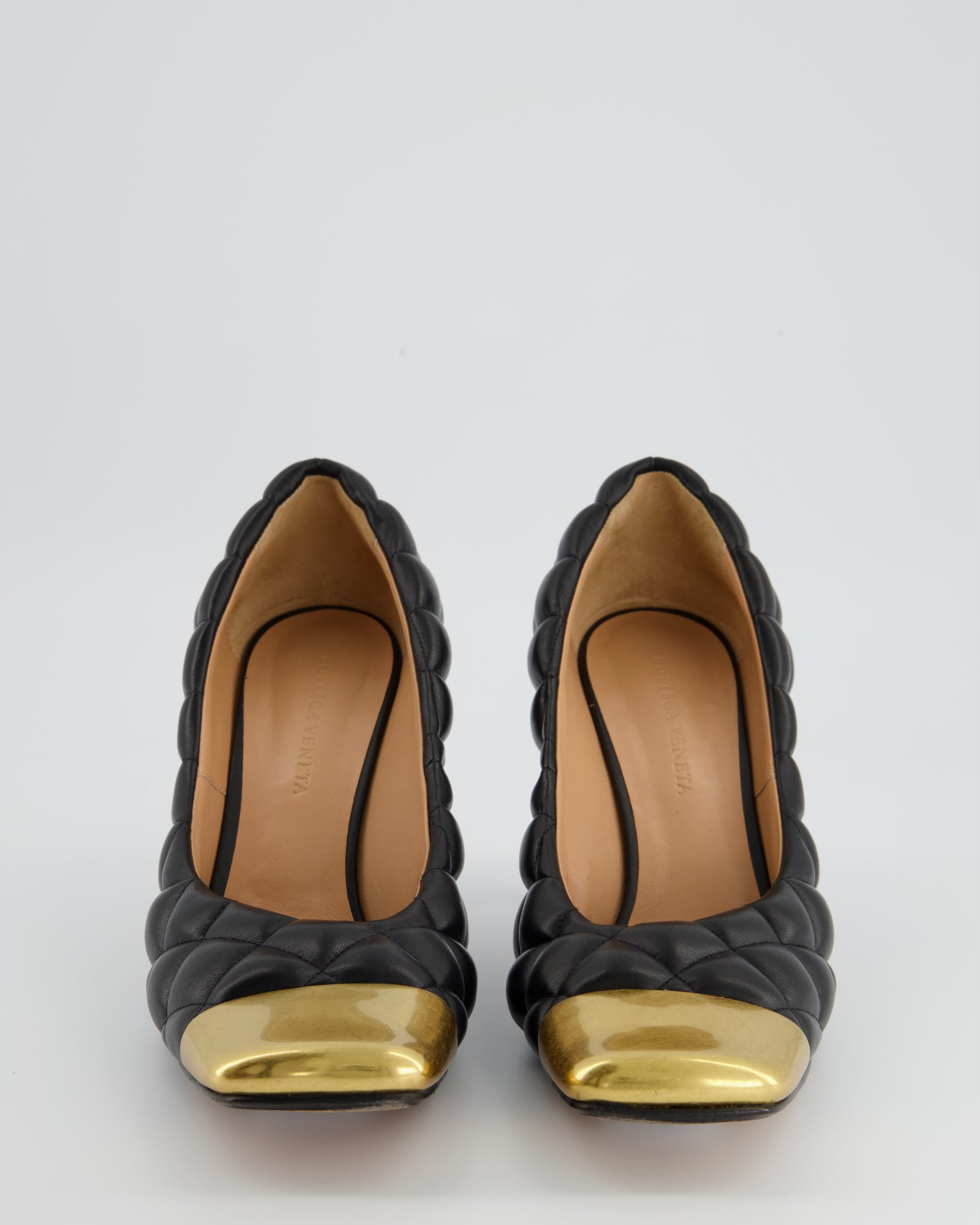 Bottega Veneta Black Quilted Leather Square Metal Cap Toe