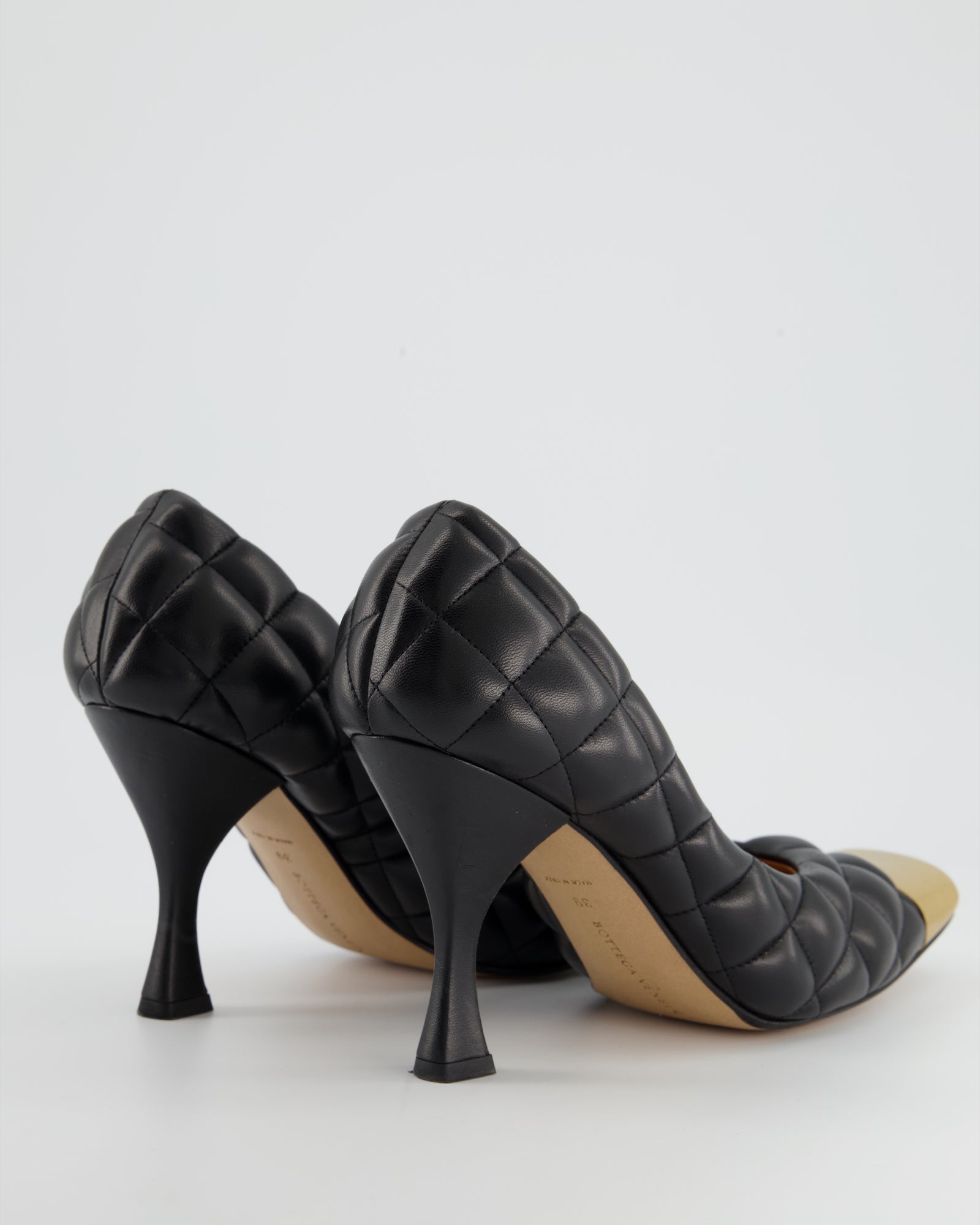 Bottega Veneta Black Quilted Leather Square Metal Cap Toe