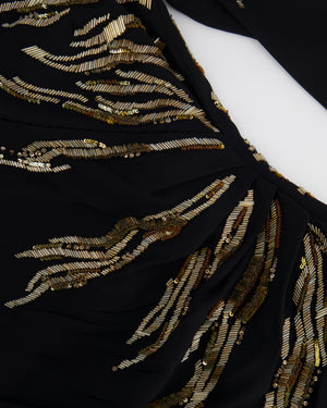 Roberto Cavalli Black Long Sleeve Dress with Gold Sequin Embellishments Size FR 38 (UK 10)
