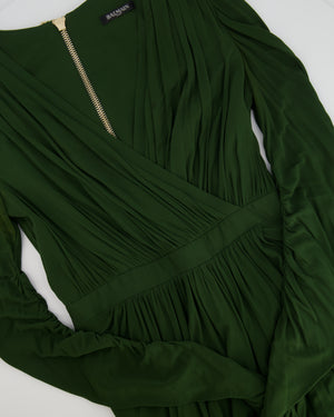 Balmain Green Ruched Long-Sleeve Dress Size FR 38 (UK 10)