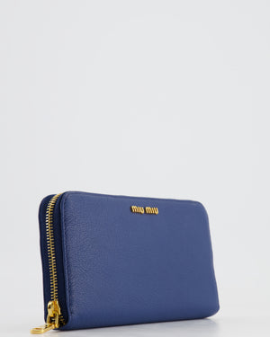 Miu Miu Navy Leather Zipped Wallet with Gold Logo RRP £520
