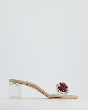 Manolo Blahnik Nude Leather with Perspex Block Heel Ruby Red, Crystal Embellishment Size EU 39