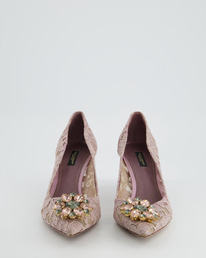 Dolce & Gabbana Lilac Lace Heels with Crystal Flower Detail Size EU 40