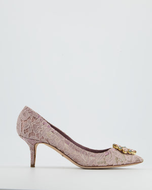 Dolce & Gabbana Lilac Lace Heels with Crystal Flower Detail Size EU 40
