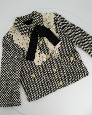 Gucci Black and White Tweed Jacket with Lace Detail and GG Buttons Size IT 36 (UK 4)