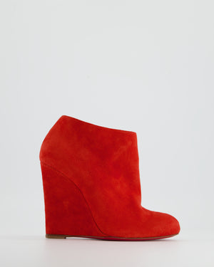 Christian Louboutin Red Suede Wedge Ankle Boots Size EU 37